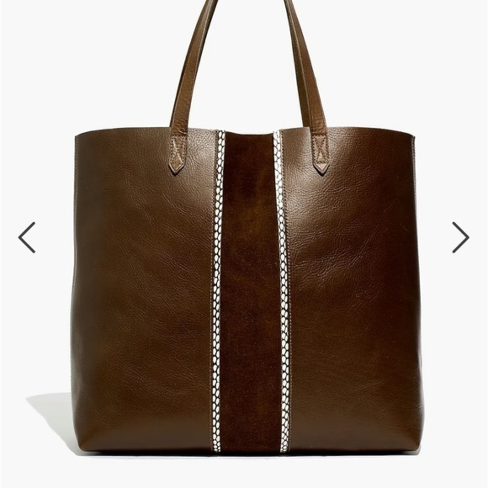 Madewell Brown Leather Tote with Suede Stripe